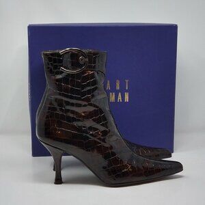 Women's Stuart Weitzman Buckle Fudge Sioux Croco Ankle Booties - Size 7.5